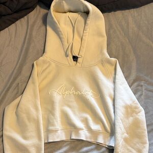 Alphalete Cream Cropped Hoodie with Embroidered Logo